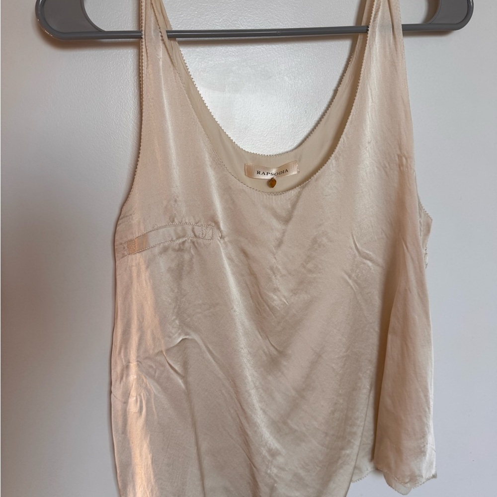 SOLD Silk Ivory Camisole Tank Scoop Neck Sleeveless Heart Charm Women M